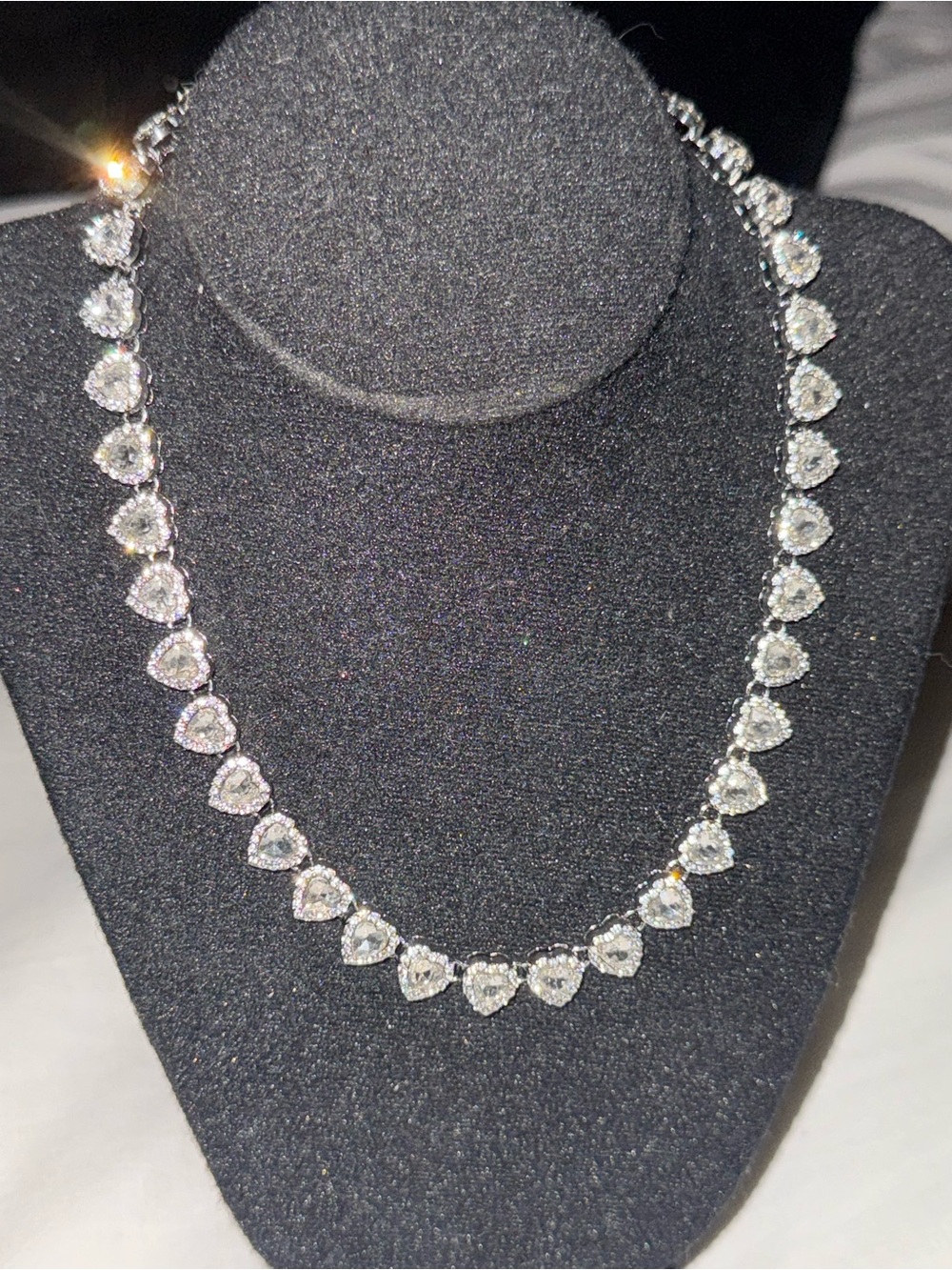 Heart Halo Crystal Necklace - Silver Tone